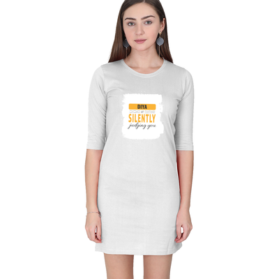 Personalized Female T-Shirt Dress - Typographic with Custom Name -DTG Print - White image 1