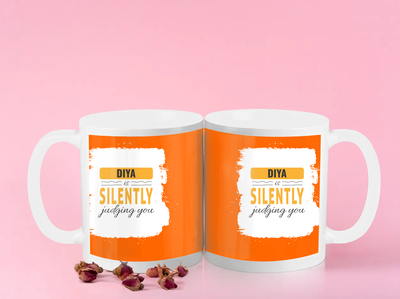Personalized Color Coffee Mug - Typographic with Custom Name -DTG Print - White image 1