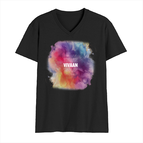 Personalized Male V Neck T-Shirt - Abstract with Custom Name -DTG Print - Black image 2