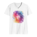 Personalized Male V Neck T-Shirt - Abstract with Custom Name -DTG Print - White image 1