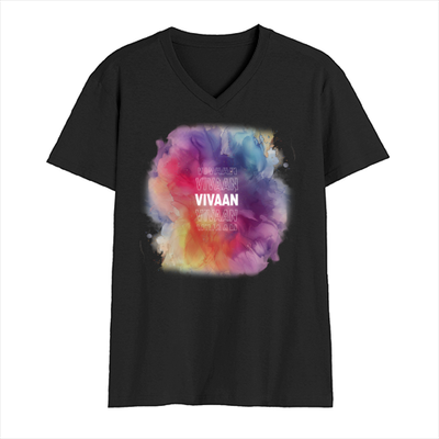 Personalized Male V Neck T-Shirt - Abstract with Custom Name -DTF Print - Black image 1