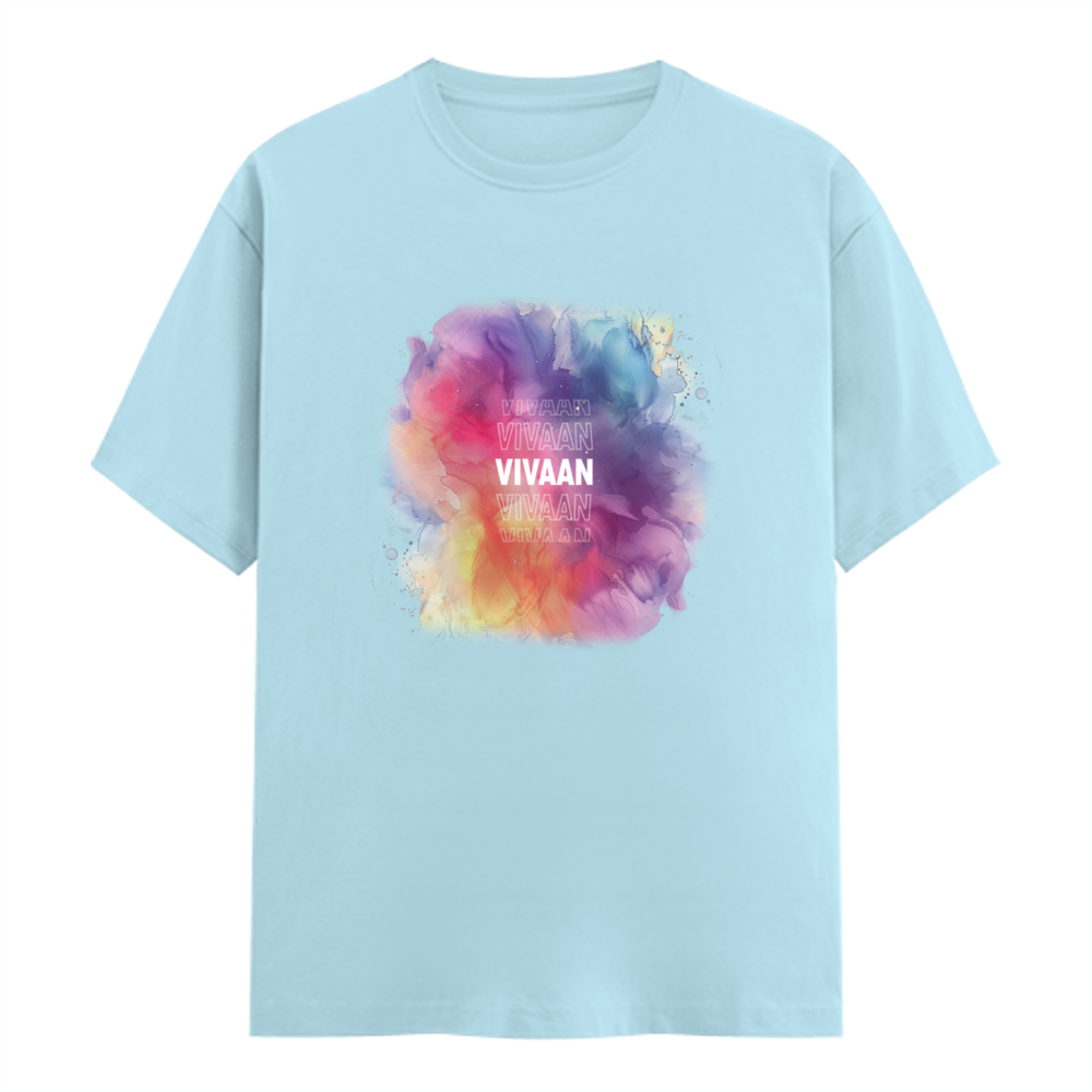 Personalized Male Classic Crew T-Shirt - Abstract with Custom Name -DTF Print - Baby Blue image 5