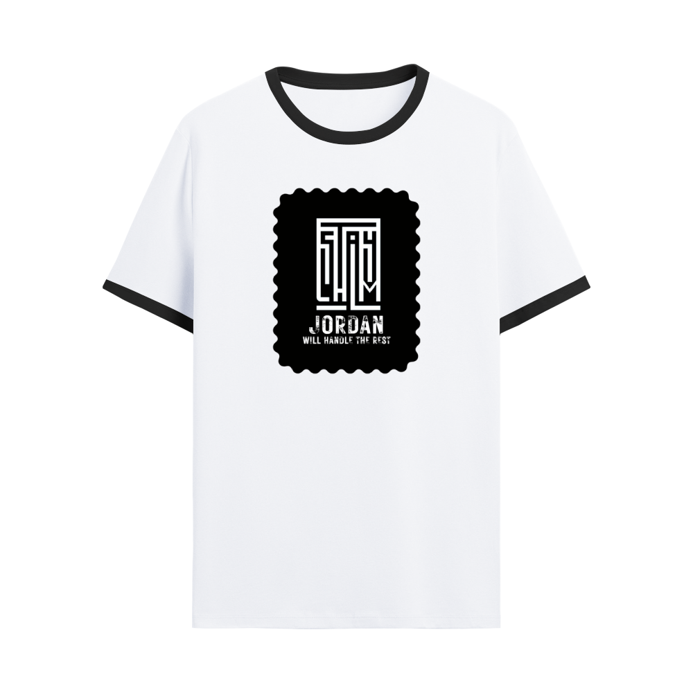 Ringer T-shirt | Unisex | DTG Print | Contrast Trim | Men's, Women's | Typographic | Determination | Everyday | Confident - front - Black White - mockup 1