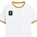 Ringer T-shirt | Unisex | DTG Print | Contrast Trim | Men's, Women's | Typographic | Determination | Everyday | Confident - right pocket - Mustard yellow off white - mockup 4