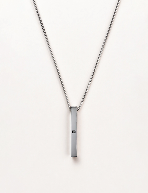 Bar Pendant | Slim, Gender-Neutral | Stainless Steel | Laser Engraved Personalized Necklace | Unisex | Typographic | Determination | Everyday - front - mockup 1