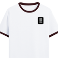 Ringer T-shirt | Unisex Regular Fit | 100% Cotton DTF/DTG | Contrast Rib Neck Bio Washed Pre-Shrunk | Adults | Typographic | Determination | Everyday - left pocket - Maroon off white - mockup 3