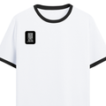 Ringer T-shirt | Unisex Regular Fit | 100% Cotton DTF/DTG | Contrast Rib Neck Bio Washed Pre-Shrunk | Adults | Typographic | Determination | Everyday - right pocket - Black White - mockup 4