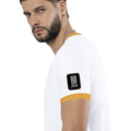 Ringer T-shirt | Unisex Regular Fit | 100% Cotton DTF/DTG | Contrast Rib Neck Bio Washed Pre-Shrunk | Adults | Typographic | Determination | Everyday - left sleeve - Mustard yellow off white - mockup 5