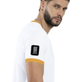 Ringer T-shirt | Unisex Regular Fit | 100% Cotton DTF/DTG | Contrast Rib Neck Bio Washed Pre-Shrunk | Adults | Typographic | Determination | Everyday - right sleeve - Mustard yellow off white - mockup 6