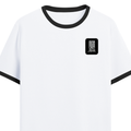 Ringer T-shirt | Unisex | 100% Cotton | Embroidery & DTG Ready | Everyday | Typographic | Determination | Confident - left pocket - Black White - mockup 3