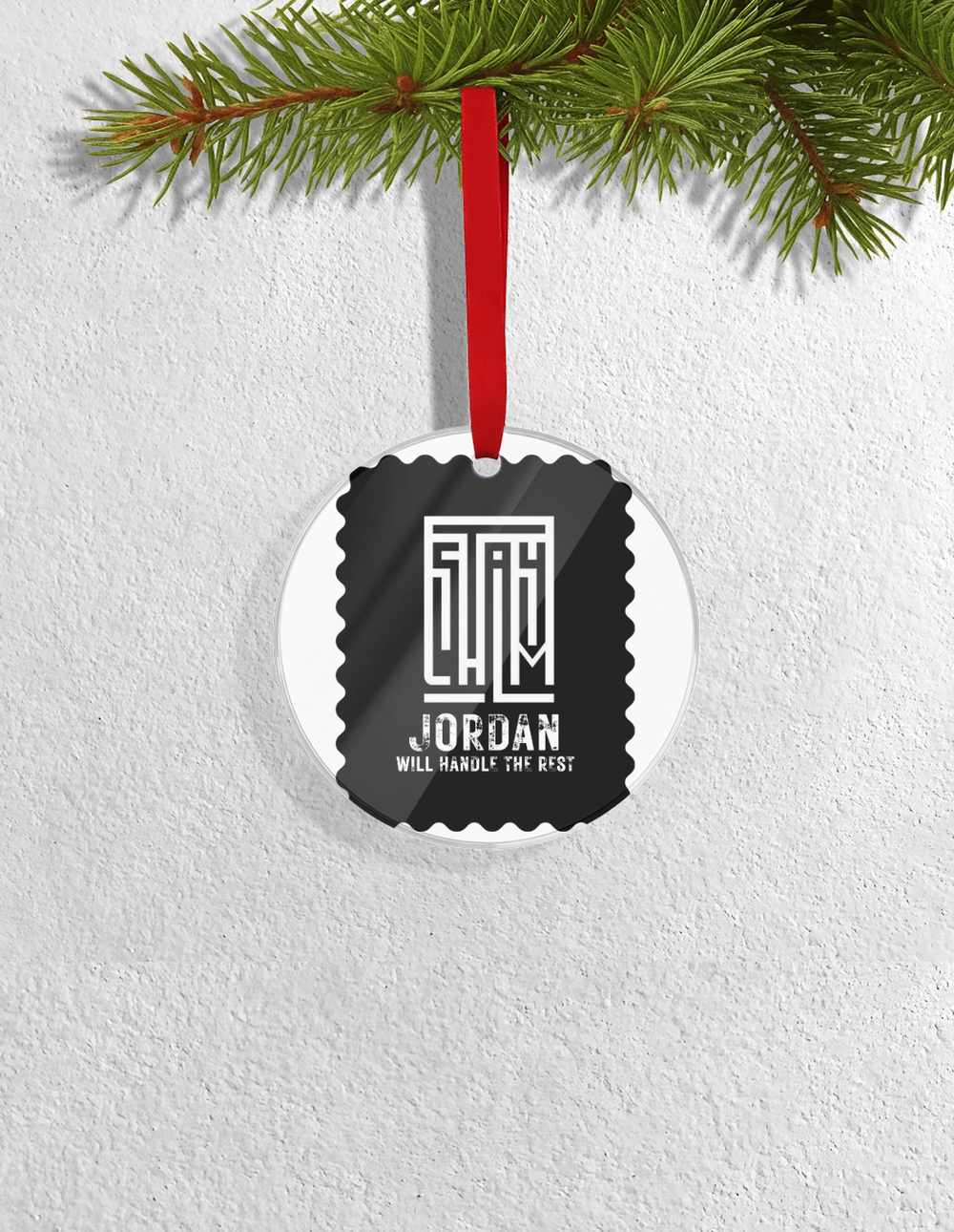 Christmas Ornaments | 3x3-inch | Acrylic UV Printed | Lightweight, Waterproof, Fade-Proof, Satin Ribbon | Unisex Adult | Typographic | Determination - front_Circle - Circle - mockup 1