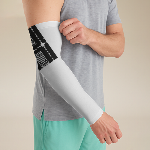 Men's Arm Sleeves | Standard Fit | Poly-Spandex | UV Protection, Compression, Breathable | Unisex | Typographic | Determination | Everyday | Confident - right sleeve - White - mockup 2