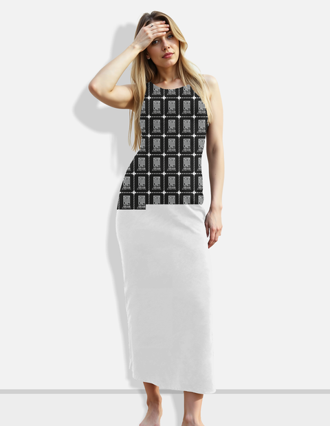Female Bodycon Dress | Full-Length Skin-Fit | 220 GSM Poly-Spandex AOP | Breathable, Stretchable, Side Slit | Women | Typographic | Determination - front - White - mockup 1