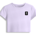 Female Baby Tee | Cropped Fit, Gen Z | 95% Cotton 5% Spandex, DTG | Stretchable, Breathable, Pre-Shrunk | Women | Typographic | Determination - left pocket - Lavender - mockup 3