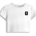Female Baby Tee | Cropped Fit, Gen Z | 95% Cotton 5% Spandex, DTG | Stretchable, Breathable, Pre-Shrunk | Women | Typographic | Determination - left pocket - White - mockup 3