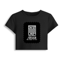 Female Baby Tee | Cropped Fitted | 95% Cotton 5% Spandex | Embroidery Ready | Pre-Shrunk, Stretchable, Breathable | Women's | Typographic - front - Black - mockup 1