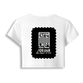 Female Baby Tee | Cropped Fitted | 95% Cotton 5% Spandex | Embroidery Ready | Pre-Shrunk, Stretchable, Breathable | Women's | Typographic - back - White - mockup 2