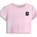 Female Baby Tee | Cropped Fitted | 95% Cotton 5% Spandex | Embroidery Ready | Pre-Shrunk, Stretchable, Breathable | Women's | Typographic - left pocket - Light Baby Pink - mockup 3