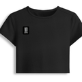 Female Baby Tee | Cropped Fitted | 95% Cotton 5% Spandex | Embroidery Ready | Pre-Shrunk, Stretchable, Breathable | Women's | Typographic - right pocket - Black - mockup 4