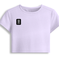 Female Baby Tee | Cropped Fitted | 95% Cotton 5% Spandex | Embroidery Ready | Pre-Shrunk, Stretchable, Breathable | Women's | Typographic - right pocket - Lavender - mockup 4