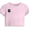 Female Baby Tee | Cropped Fitted | 95% Cotton 5% Spandex | Embroidery Ready | Pre-Shrunk, Stretchable, Breathable | Women's | Typographic - right pocket - Light Baby Pink - mockup 4