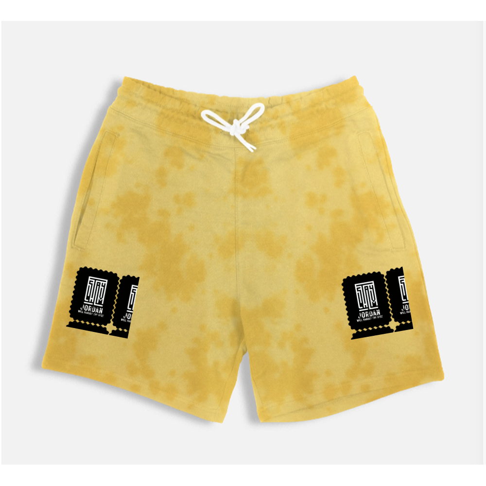 Tie Dye Shorts | Relaxed Fit Unisex Adults | Cotton Blend | Drawcord Waist & Pockets | Embroidery Ready | Typographic | Determination | Everyday - left pocket - mockup 1