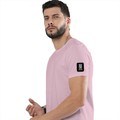 Cotton Stretch T-Shirt | Unisex Adult | 95% Cotton 5% Spandex Blend | 240 GSM, Breathable, Flexible | DTF Print Ready | Typographic | Determination - left sleeve - Light Baby Pink - mockup 5