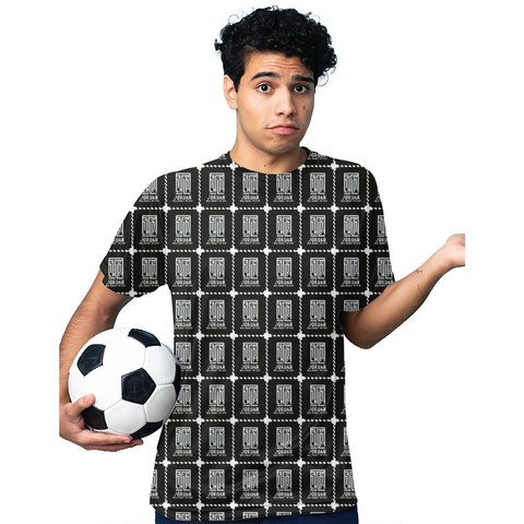 AOP Sports T-Shirt | Kids Unisex | 170 GSM Polyester | Sublimation Print | Breathable, Durable, Fade-Proof | Typographic | Determination | Everyday - front - White - mockup 1