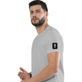 Basic T-Shirt | Unisex Fit, XS-2XL | Poly-Cotton Blend | Soft, Durable Everyday Wear | Unisex | Typographic | Determination | Everyday | Confident - left sleeve - Grey Melange - mockup 5