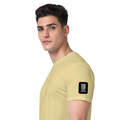 Supima T-Shirt | Unisex Regular Fit, All Ages | 100% Supima Cotton, DTG Printed | Pre-shrunk, Bio-washed, Soft Feel | Unisex | Typographic - left sleeve - Beige - mockup 5