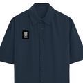 Oversized Shirt | Unisex Relaxed Fit | 100% Premium Cotton DTG | Half Sleeves & Straight Hem | Typographic | Determination | Everyday | Confident - right pocket - Navy Blue - mockup 3
