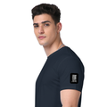 Supima T-Shirt | Unisex Regular Fit | 100% Supima Cotton | Embroidery | Pre-Shrunk, Soft Feel | Adults | Typographic | Determination | Everyday - left sleeve - Navy Blue - mockup 5