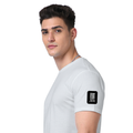 Supima T-Shirt | Unisex Regular Fit | 100% Supima Cotton | Embroidery | Pre-Shrunk, Soft Feel | Adults | Typographic | Determination | Everyday - left sleeve - White - mockup 5