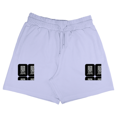 Terry Shorts | Unisex Adults | Terry Cotton | DTG Print | Adjustable Drawcord & Side Pockets | Typographic | Determination | Everyday | Confident - left pocket - Lavender - mockup 1