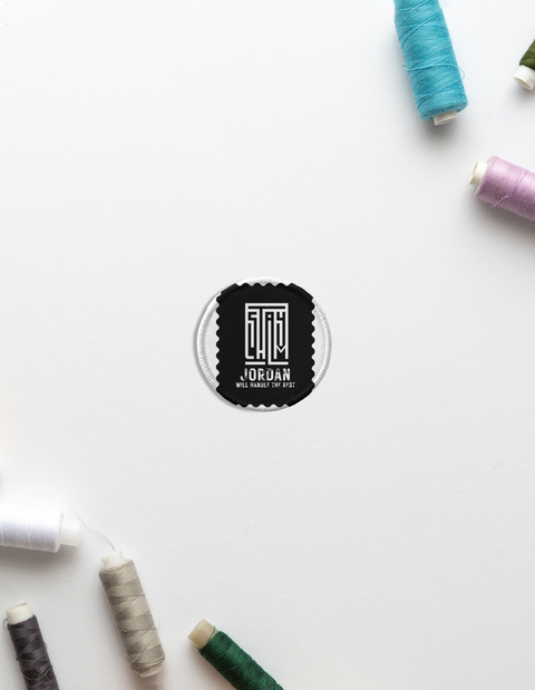 Embroidery Patches | Versatile Iron-On | Premium Madeira Threads | Durable & Expressive | Unisex | Typographic | Determination | Everyday | Confident - front_Circle - Circle - White - mockup 1
