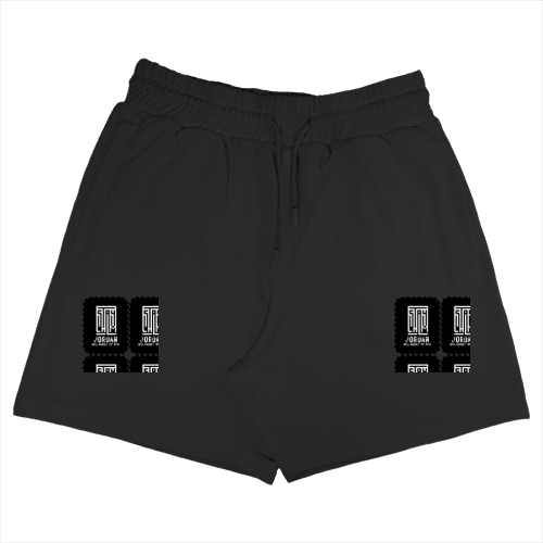 Terry Shorts | Unisex Fit | 260 GSM Terry Cotton | Embroidery | Adjustable Drawcord & Side Pockets | Adults | Typographic | Determination | Everyday - left pocket - Black - mockup 1