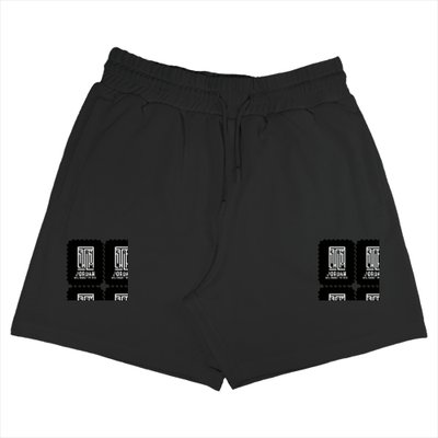 Terry Shorts | Unisex Fit | 260 GSM Terry Cotton | Embroidery | Adjustable Drawcord & Side Pockets | Adults | Typographic | Determination | Everyday - left pocket - Black - mockup 1