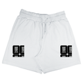 Terry Shorts | Unisex Fit | 260 GSM Terry Cotton | Embroidery | Adjustable Drawcord & Side Pockets | Adults | Typographic | Determination | Everyday - left pocket - White - mockup 1