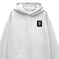 Oversized Hoodie | Unisex Relaxed Fit | 400 GSM Cotton Blend | DTG Printed | Drop Shoulder, Pre-Shrunk | Adults | Typographic | Determination - left pocket - White - mockup 3