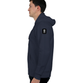 Oversized Hoodie | Unisex Relaxed Fit | 400 GSM Cotton Blend | DTG Printed | Drop Shoulder, Pre-Shrunk | Adults | Typographic | Determination - left sleeve - Navy Blue - mockup 5
