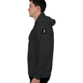 Zip Hoodie | Unisex Adult | 90% Cotton 10% Polyester DTF | Full Zipper & Pouch Pocket | Typographic | Determination | Everyday | Confident - left sleeve - Black - mockup 4