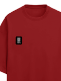 Terry Oversized Tee | Oversized Fit | 260 GSM Terry Cotton Blend | DTF Print Ready | Breathable, Durable, Soft | Unisex Adult | Typographic - left pocket - Red - mockup 3