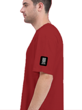 Terry Oversized Tee | Oversized Fit | 260 GSM Terry Cotton Blend | DTF Print Ready | Breathable, Durable, Soft | Unisex Adult | Typographic - left sleeve - Red - mockup 5