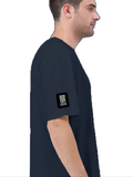 Terry Oversized Tee | Oversized Fit | 260 GSM Terry Cotton Blend | DTF Print Ready | Breathable, Durable, Soft | Unisex Adult | Typographic - right sleeve - Navy Blue - mockup 6
