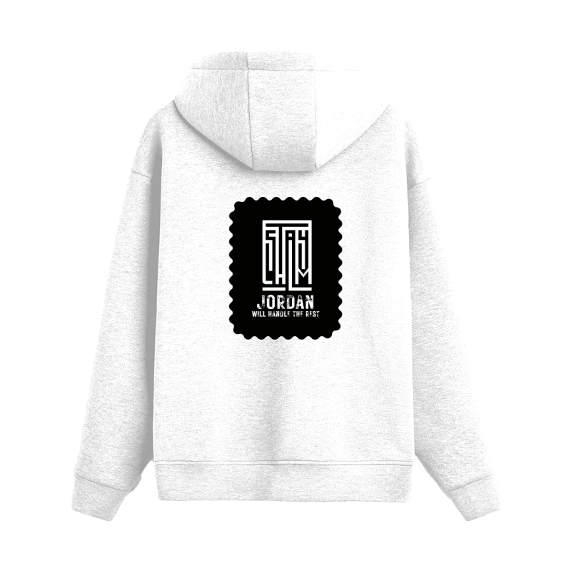 Zip Hoodie | Unisex Adult | 400 GSM Cotton Blend | Embroidery | Pouch Pocket & Full Zip | Typographic | Determination | Everyday | Confident - back - White - mockup 1