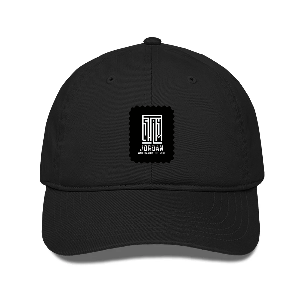 Classic Baseball Cap | Universal Fit | 280 GSM Drill Cotton | DTG Print | Sun Protection | Unisex Adults | Typographic | Determination | Everyday - front - Black - mockup 1