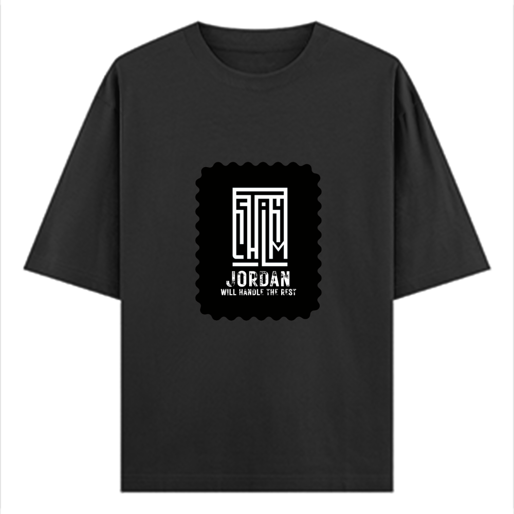 Oversized Classic T-Shirt | Unisex Oversized Fit | 100% Super-Combed Cotton | Embroidery, Pre-Shrunk, Ribbed Neck | Adult | Typographic - front - Black - mockup 1
