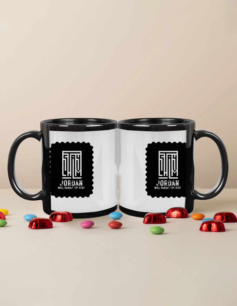Black Coffee Mug | 11 oz Unisex | Ceramic Sublimation | Fade-Proof Glossy Finish | Typographic | Determination | Everyday | Confident - front - mockup 1