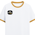 Ringer T-shirt | Unisex | DTG Print | Contrast Trim | Men's, Women's | Grunge | Positivity | Motivation | Birthday | Uplifting | Uplifting Positivity - right pocket - Mustard yellow off white - mockup 4
