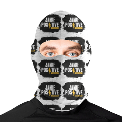 Male Balaclava | Snug Fit | Poly-Spandex | Anti-Microbial, Stretch, Fade-Proof | Unisex | Grunge | Positivity | Motivation | Birthday | Uplifting - front - White - mockup 1